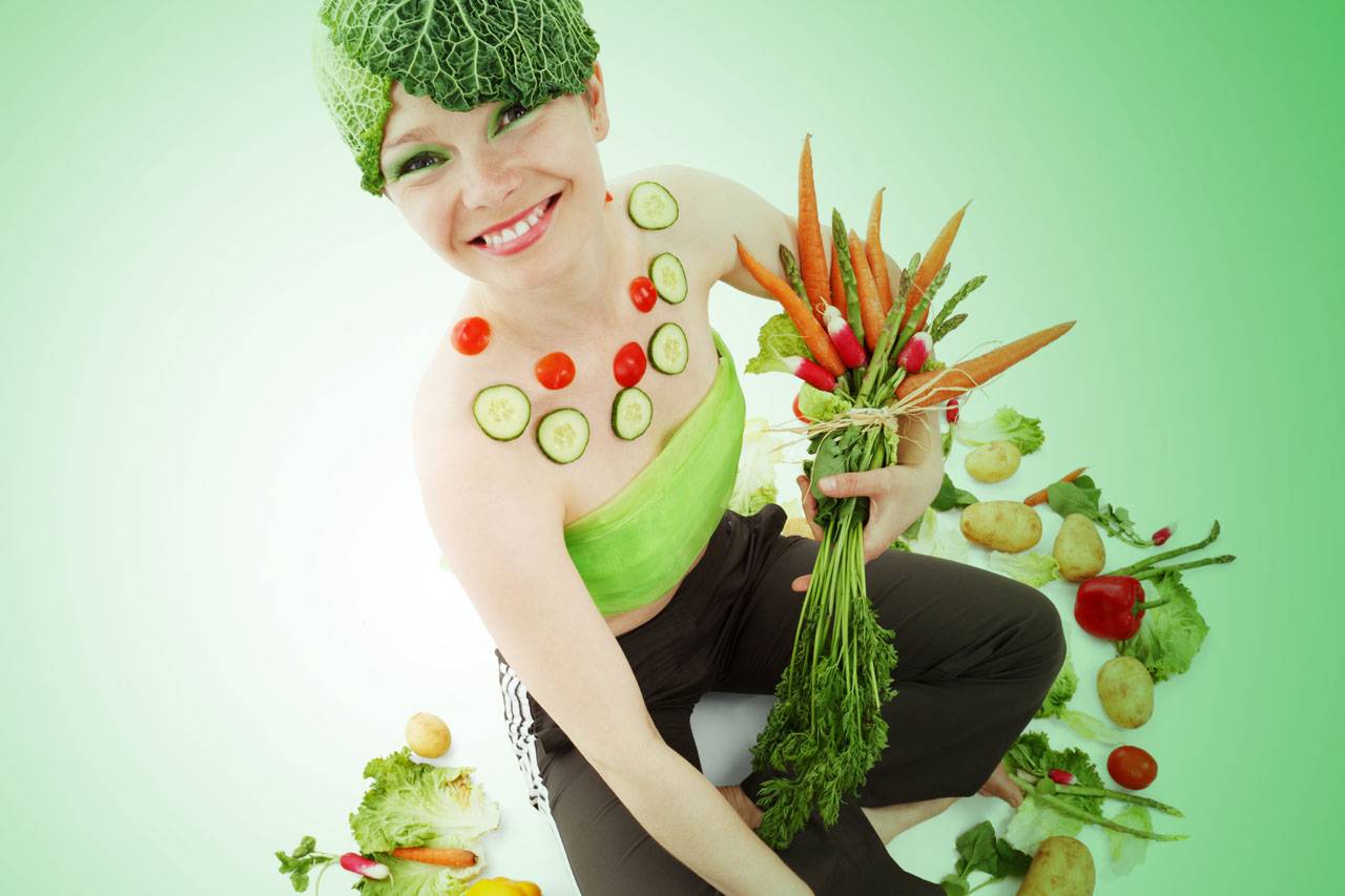 woman dressed in vegetable costume to advertise eye nutrition