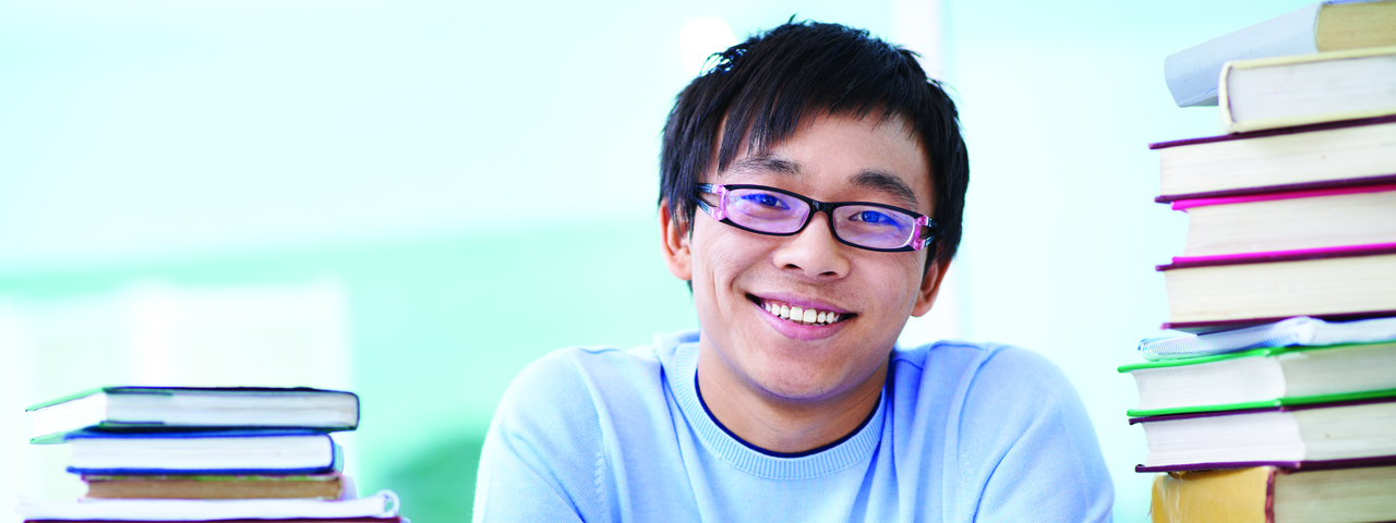 happy student wearing glasses