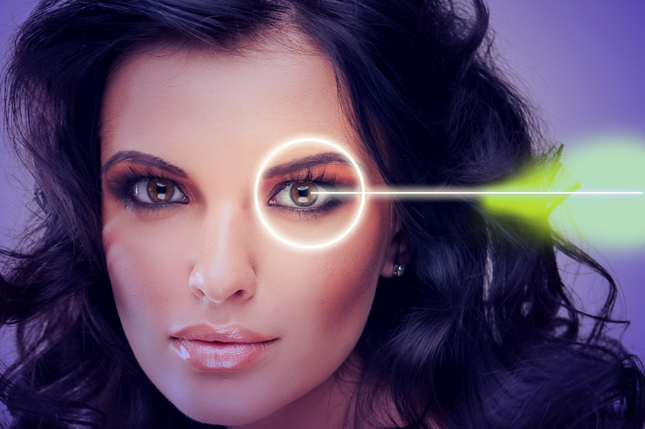 Woman with laser pointing to the eyes, Eye Doctor in Hoffman Estates, IL