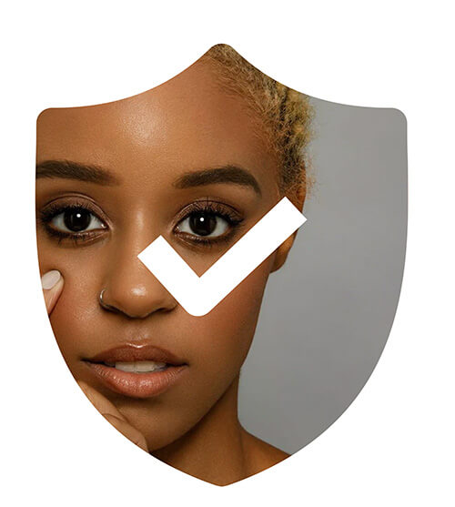 African American woman with brown eyes fitted in a vector shield shape
