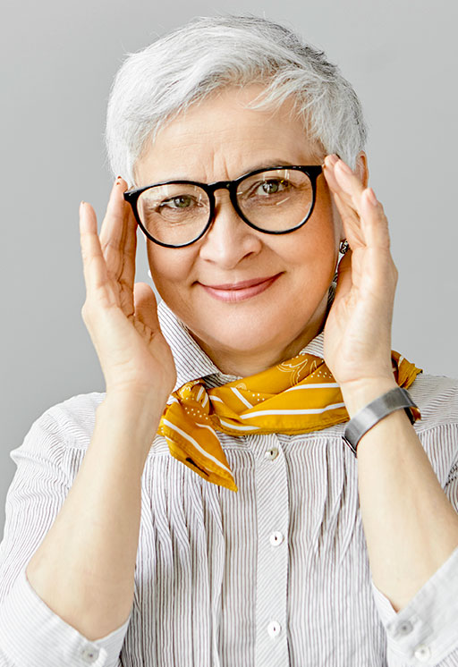 Senior Woman Glasses Yellow Scarf
