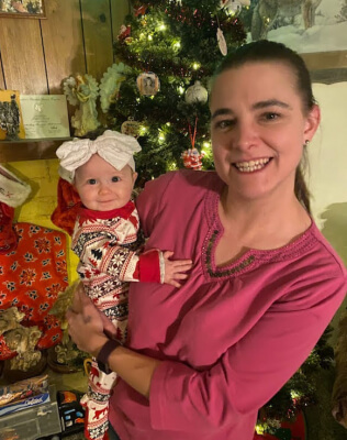 Corinna and her baby at Christmas