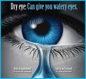 Dry Eye: Can Give You Watery Eyes text on close up of blue eyes