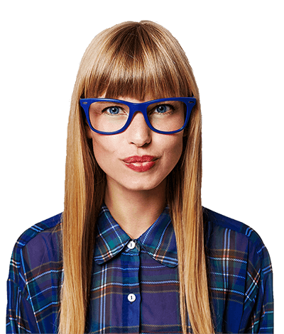 woman blue glasses and plain shirt.png