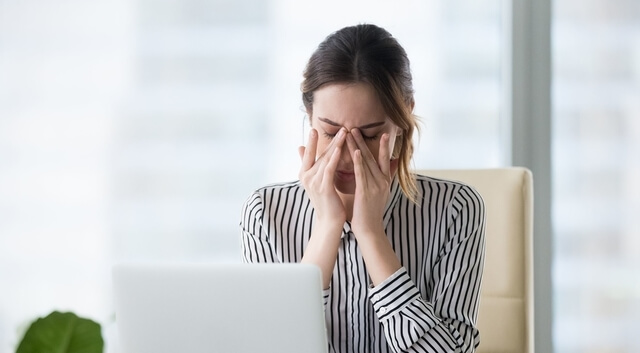 Tired Businesswoman Massaging Eyes Feeling Strain Fatigue Headac