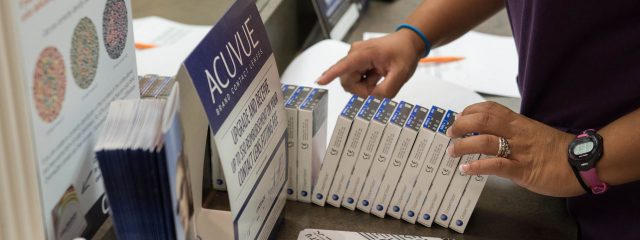 Eye doctor, boxes of acuvue contact lenses in Toronto, ON