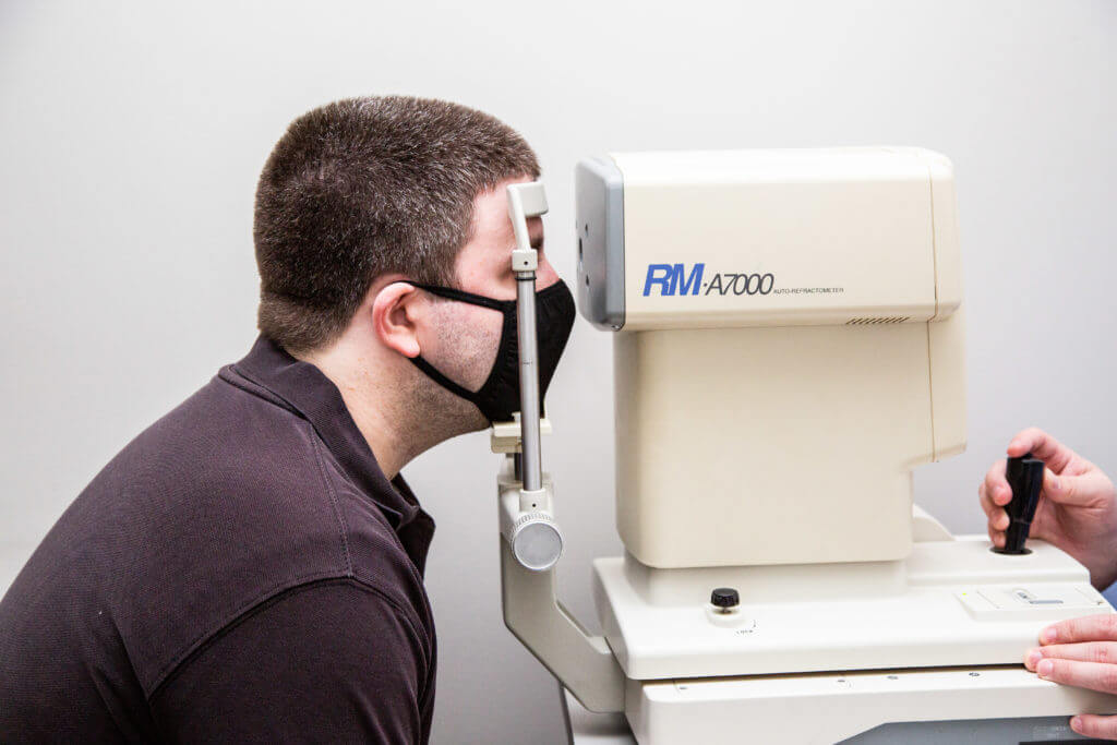 Patient during an eye exam in Clay, New York