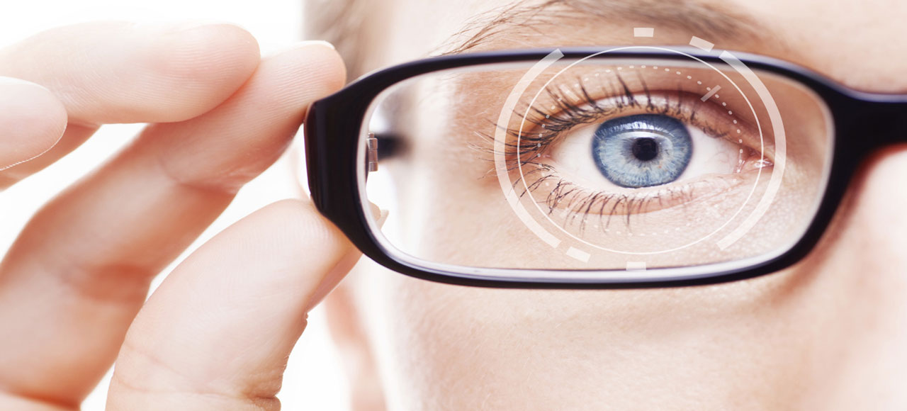 Woman wearing eyeglasses after corneal graft