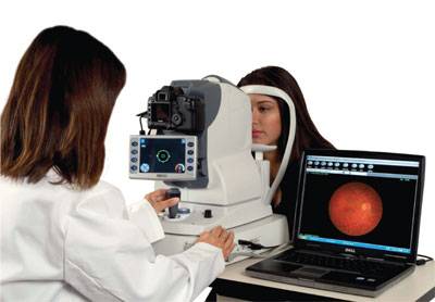 A fundus, or retinal camera,