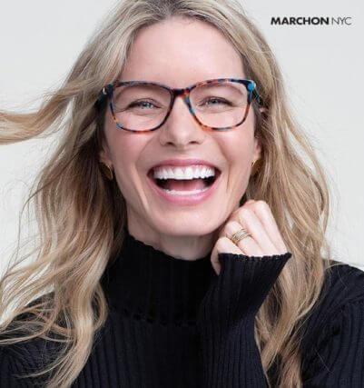 woman wearing marchonnyc eyeglasses