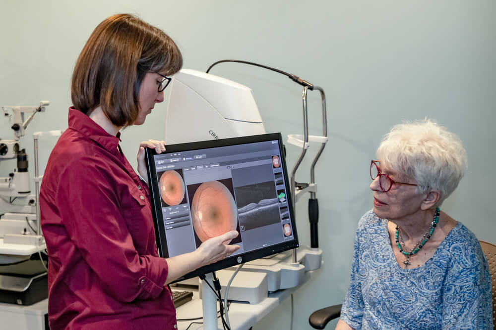 elder woman at an eye exam