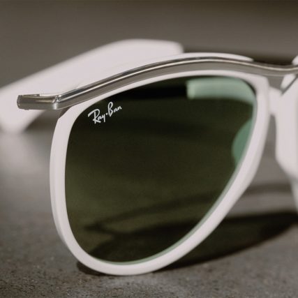 ray ban white rim sunglasses upclose