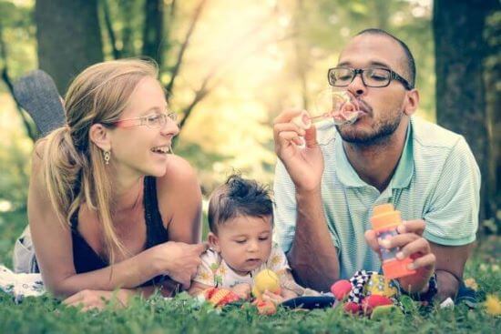 Family Glasses Blowing Bubbles