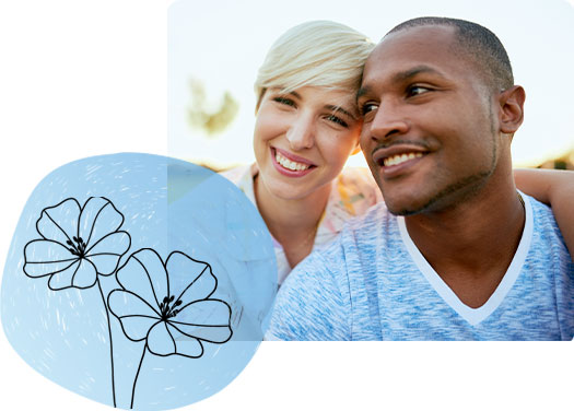 mixed race couple smiling flowers collage