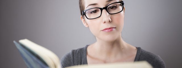 Woman Glasses Reading Book 1280x480 640x240