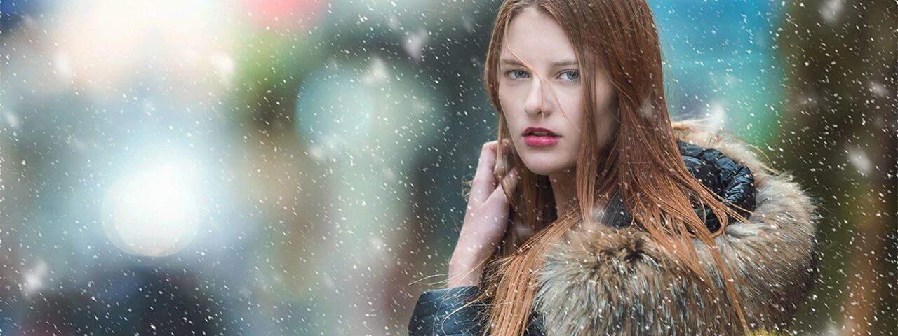 beautiful woman wearing winter stylish contact lens