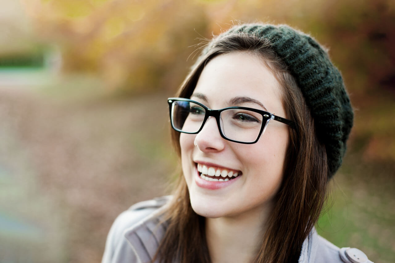 girl glasses knitted hat autumn