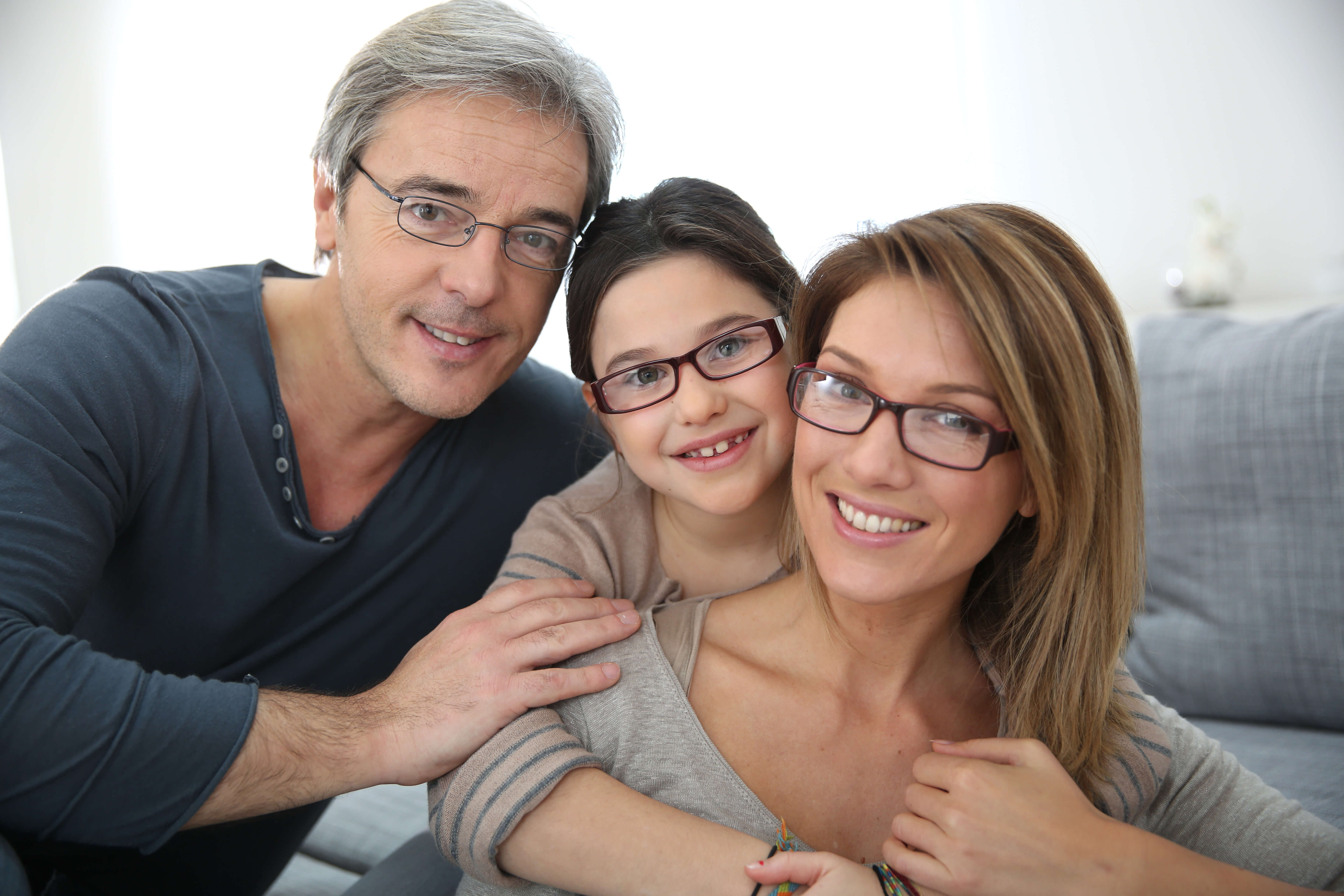 Portrait of family of 3 people wearing eyeglasses in Plymouth, MA