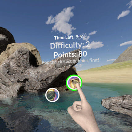 Bubbles VR game for vision therapy