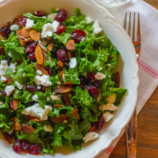 2012 r xl kale salad with cranberries almonds and goats cheese