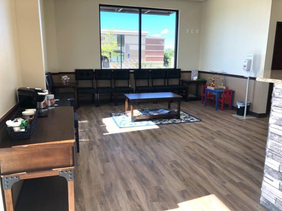 The waiting room in our new eye care clinic in Commerce City, CO