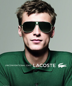Model wearing Lacoste sunglasses