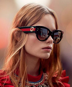 Model wearing Gucci sunglasses