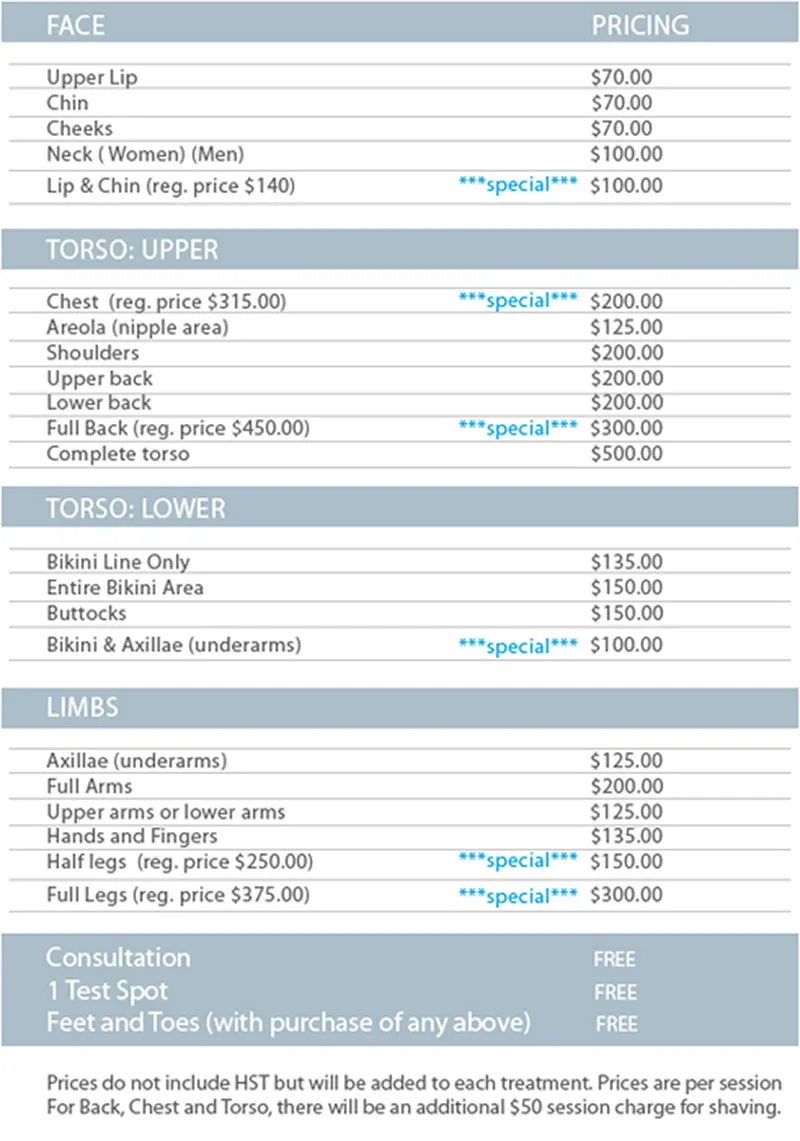 Laser hair removal pricing 1