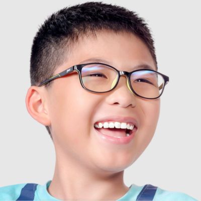 asian boy wearing black disney eyeglasses