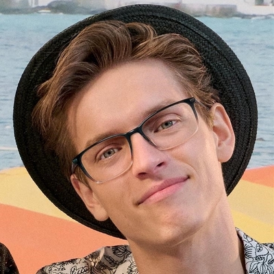 young man wearing black ted baker eyeglasses