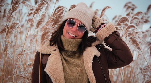 woman wearing sunglasses in winter
