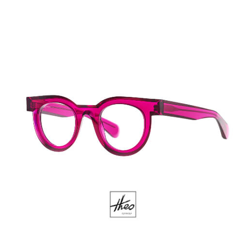pair of theo pink eyeglasses