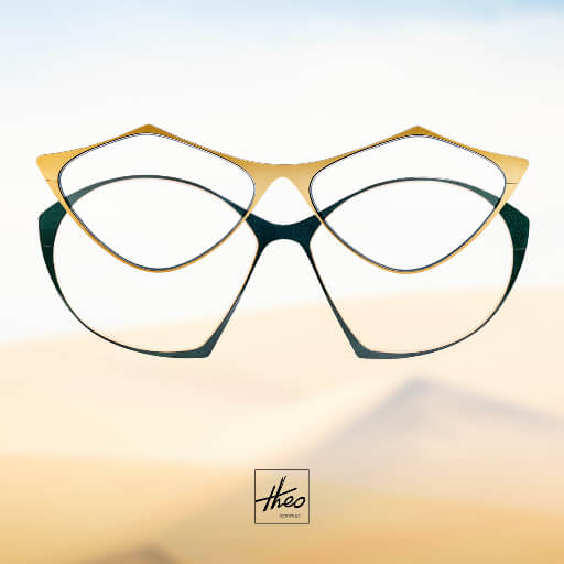 pairs of gold and green theo eyeglasses
