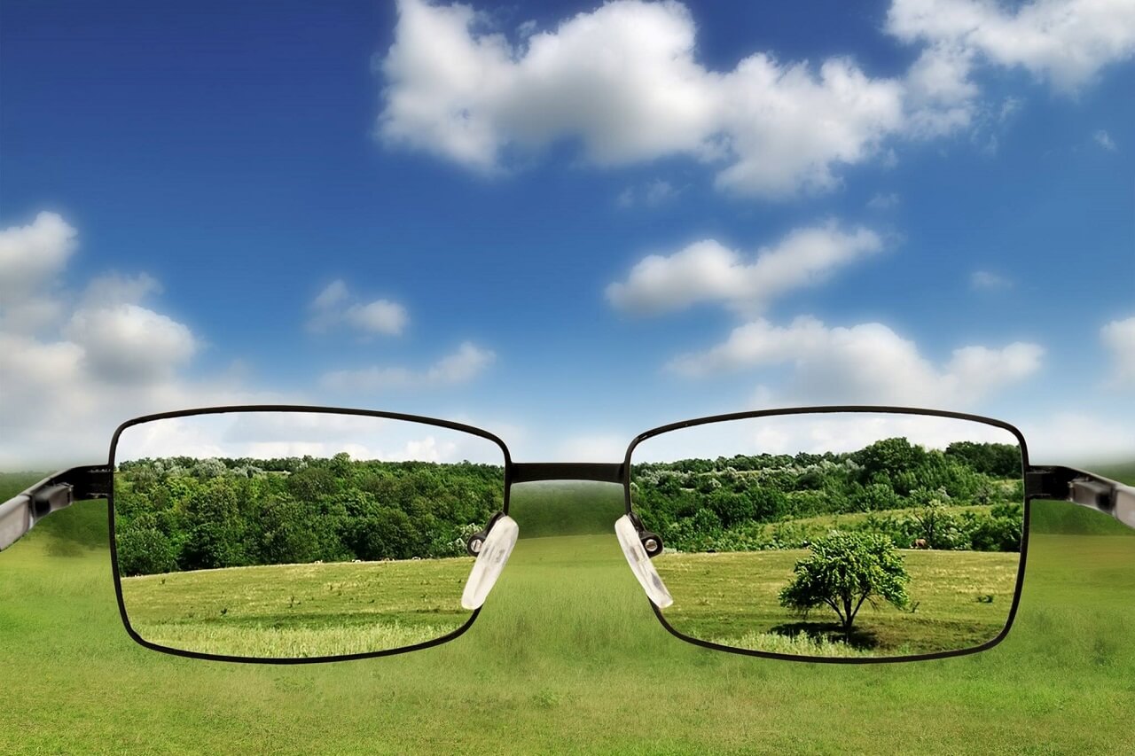 Myopia Management looking through eyeglasses