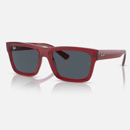 pair of red rimed ray ban sunglasses