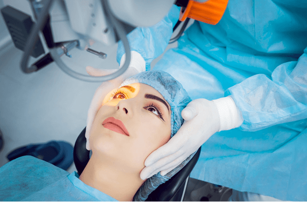 Young woman undergoing cataract surgery