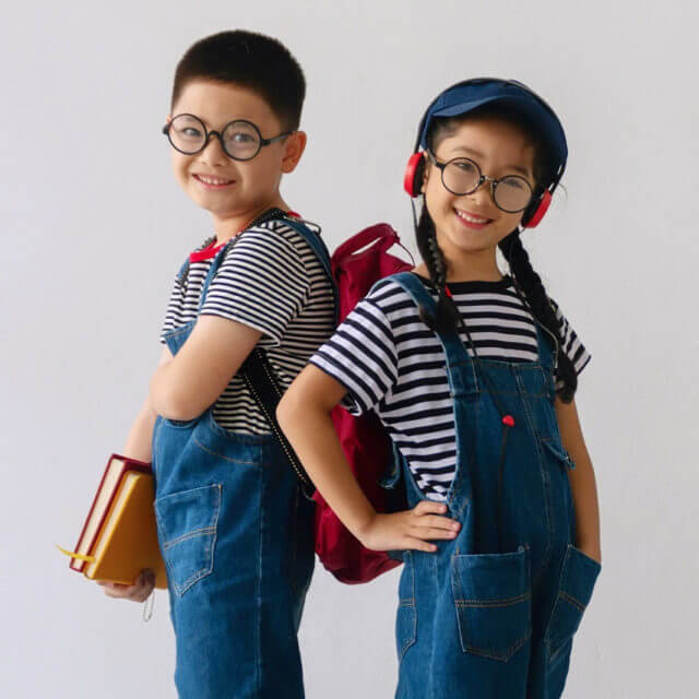 Cheerful brother sister eyeglasses standing opt 1off