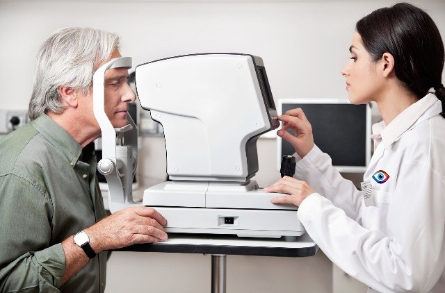middle aged man at an eye exam