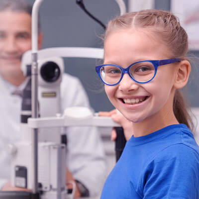 girl wearing eyeglasses during eye exam in Whitby