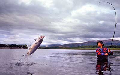 Man fishing in a lake