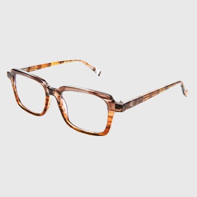 pair of amber colored bevel eyeglasses