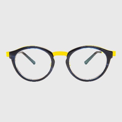 pair of black and yellow bevel eyeglasses