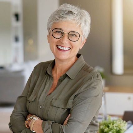happy woman at home eyeglasses