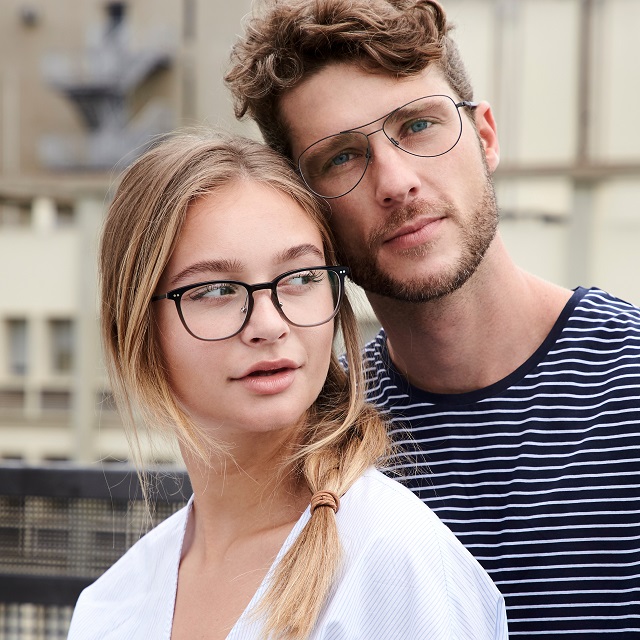young couple modeling eyeglasses in Miamisburg, Ohio