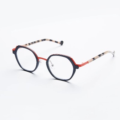 pair of grey and orange face a face eyeglasses