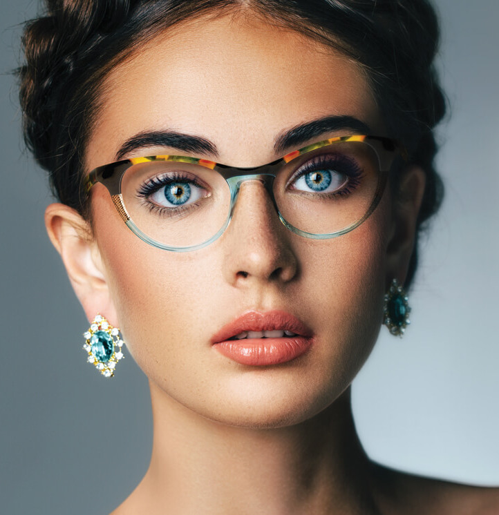 woman wearing designer frames