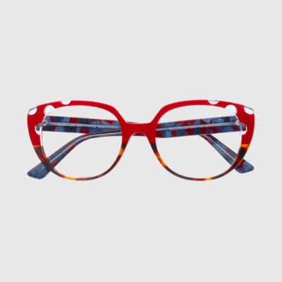 red and white bubbles lafont eyeglasses