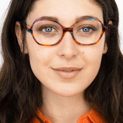 woman wearing orange lafont eyeglasses