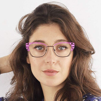 woman wearing pink lafont eyeglasses