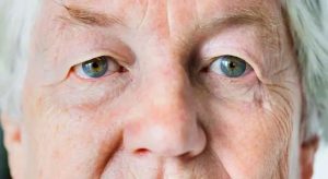 portrait of white elderly woman closeup on eyes